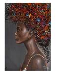Tableau peint à la main Flora's Beauty Noir - Bois massif - Textile - 60 x 90 x 4 cm