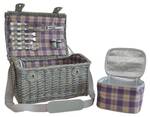 Picknickkorb Folldal Beige - Grau - Violett - Massivholz - Holzart/Dekor - 40 x 25 x 28 cm