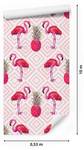 Tapete FLAMINGOS Ananas Geometrie Muster Grün - Pink - Weiß - Papier - Textil - 53 x 1000 x 1000 cm