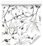 Papier Peint Brindilles FLEURS Magnolia Beige - Noir - Gris - Blanc - Papier - Textile - 53 x 1000 x 1000 cm