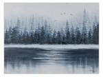 Tableau peint à la main Firs in the Mist Bleu - Blanc - Bois massif - Textile - 100 x 75 x 4 cm