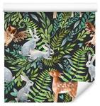 Papier Peint ANIMAUX Feuilles Nature Noir - Marron - Gris - Vert - Papier - Textile - 53 x 1000 x 1000 cm