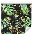 Papier Peint FEUILLES Tropicales Nature Beige - Noir - Vert - Papier - Textile - 53 x 1000 x 1000 cm