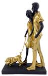 Paar mit Hund Gold - Kunststoff - 20 x 30 x 12 cm