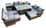 Balkon Lounge Sitzgruppe L(10er-Set) Grau - Polyrattan - 80 x 70 x 140 cm