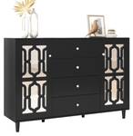 Sideboard mit Spiegel EurynomⅡ Schwarz - Holzwerkstoff - Glas - Metall - 147 x 102 x 40 cm