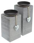 Kerzenhalter Little Heart 2er Set Grau - Holz teilmassiv - 10 x 19 x 10 cm