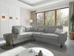 Sage Ecksofa mit Ottomane in Cord-Stoff Hellgrau - Armlehne beidseitig montierbar - Ecke davorstehend links - Ottomane davorstehend links