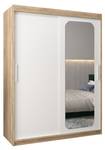 Armoire à portes coulissantes promo t2 Imitation chêne de Sonoma - Blanc - Largeur : 150 cm - 2 porte