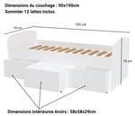 Lit William Blanc - En partie en bois massif - 95 x 75 x 193 cm