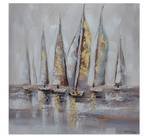 Tableau peint à la main Wind in the Sail Gris - Bois massif - Textile - 80 x 80 x 4 cm