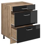 Küchenschrank mit Schublade R-Line 46502 Hochglanz Schwarz - Sonoma Eiche Trüffel Dekor - 60 x 82 x 60 cm