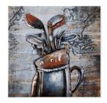 Holzbild Golfpartie Braun - Silber - Metall - Holz teilmassiv - 60 x 60 x 5 cm