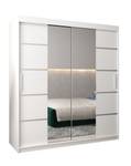 Armoire coulissante VERONA 4 Gris miroir - Blanc - Largeur : 180 cm