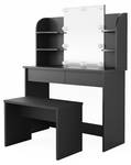 Coiffeuse Charlotte noir, banc & LED Noir - Hauteur : 142 cm