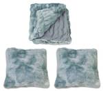 Lot plaid + 2 coussins bleu gris vert Bleu - Textile - 120 x 12 x 165 cm