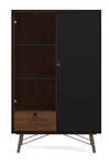 Vitrine Rye Noir - En partie en bois massif - 102 x 162 x 40 cm