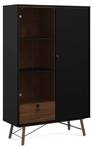 Vitrine Rye Noir - En partie en bois massif - 102 x 162 x 40 cm