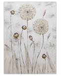 Tableau peint à la main Delicate Meadow Gris - Blanc - Bois massif - Textile - 75 x 100 x 4 cm