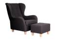Ohrensessel NAPOLI  Sessel mit Hocker Schwarz - Massivholz - 80 x 97 x 80 cm