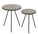 Set de 2 tables gigognes motif retro Noir - Bois massif - 20 x 32 x 20 cm
