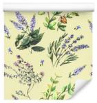 Papier Peint FLEURS Feuilles Lavande Vert - Orange - Mauve - Blanc - Papier - Textile - 53 x 1000 x 1000 cm