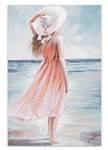 Tableau peint Venus at the Beach Bleu - Rose foncé - Bois massif - Textile - 60 x 90 x 4 cm