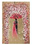 Tableau peint Blossoming of the Senses Doré - Rouge - Bois massif - Textile - 60 x 90 x 4 cm