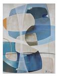 Tableau peint à la main Blue Interplay Bleu - Gris - Bois massif - Textile - 75 x 100 x 4 cm