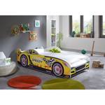 Lit voiture Speedy Blanc - Jaune - Bois manufacturé - 170 x 50 x 85 cm