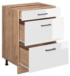 Küchenschrank mit Schublade R-Line 45832 Hochglanz Weiß - Sonoma Eiche Trüffel Dekor - 60 x 82 x 60 cm