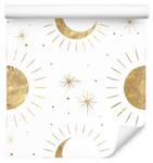 Tapete Sonne MONDE Sterne Boho Stil Beige - Braun - Weiß - Papier - Textil - 53 x 1000 x 1000 cm