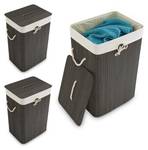 Lot de 3 paniers à linge bambou noir Noir - Blanc crème