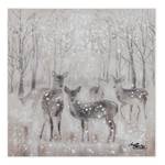 Tableau peint à la main Snowy Forest Gris - Blanc - Bois massif - Textile - 60 x 60 x 4 cm