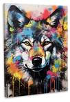 Leinwandbild Bunter-Wolf 7 Blau - Holzwerkstoff - Textil - 80 x 120 x 2 cm