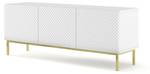 Meuble TV RavennaC 150x42x58 Blanc brillant - Doré - Blanc