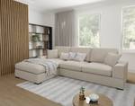 Eira Cord Ecksofa mit Schlaffunktion Beige - Armlehne beidseitig montierbar - Ecke davorstehend links - Ottomane davorstehend links