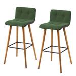 Tabourets de bar Troon (lot de 2) Chêne massif / Tissu - Gris / Vert