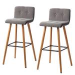 Tabourets de bar Troon (lot de 2) Chêne massif / Tissu - Gris clair / Anthracite