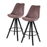 Chaises de bar Aledas III Velours / Caoutchouc massif - Rose vieilli / Noir - Rose vieilli - Lot de 2