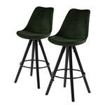 Chaises de bar Aledas III Velours / Caoutchouc massif - Vert foncé / Noir - Vert foncé - Lot de 2