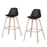 Chaises de bar Vallvik I (lot de 2) Imitation cuir / Chêne partiellement massif - Noir