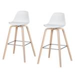 Chaises de bar Vallvik I (lot de 2) Imitation cuir / Chêne partiellement massif - Blanc