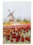 Tableau Saison des tulipes en Hollande Rouge - Bois massif - Textile - 60 x 90 x 4 cm