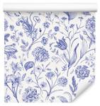 Papier Peint FLEURS Feuilles Plantes Beige - Bleu - Papier - Textile - 53 x 1000 x 1000 cm