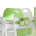 Spielbett Kenny Massivholz Kiefer - Inklusive Rutsche, Turm & Textilset - Weiß lackiert - Beigegrün