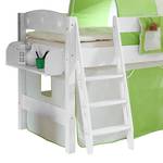 Spielbett Kenny Massivholz Kiefer - Inklusive Rutsche, Turm & Textilset - Weiß lackiert - Beigegrün