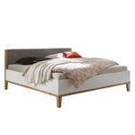 Bed Vedia geweven stof/deels massief eikenhout - wit/eikenhout