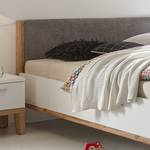 Bed Vedia geweven stof/deels massief eikenhout - wit/eikenhout