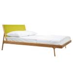 Massief houten bed Fleek I massief eikenhout - Eik - Stof Muya: Geel - 160 x 200cm